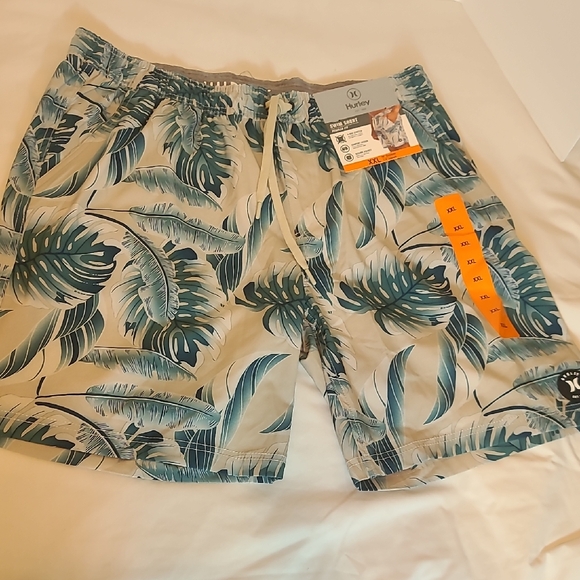 Hurley Other - Hurley Leaf Pattern Swim Shorts - Green and Tan